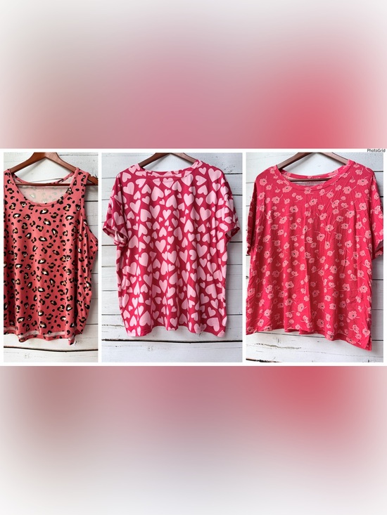 Joyspun Other - Women's Red & Pink Heart Print Pajama Top - Unbranded